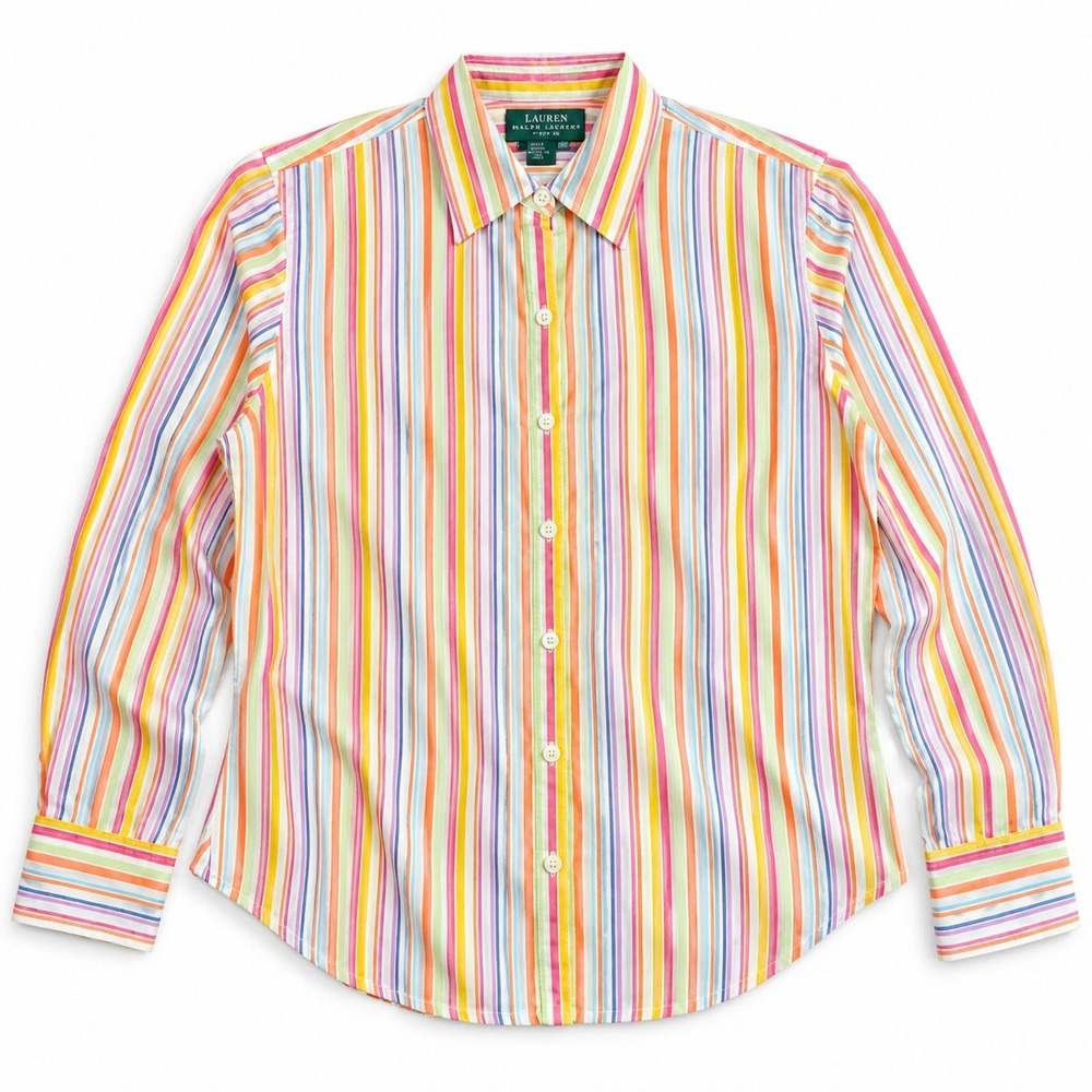 Laurenβ Ralph Lauren Womens Petite Multicolor Striped Button Up Shirt Cotton